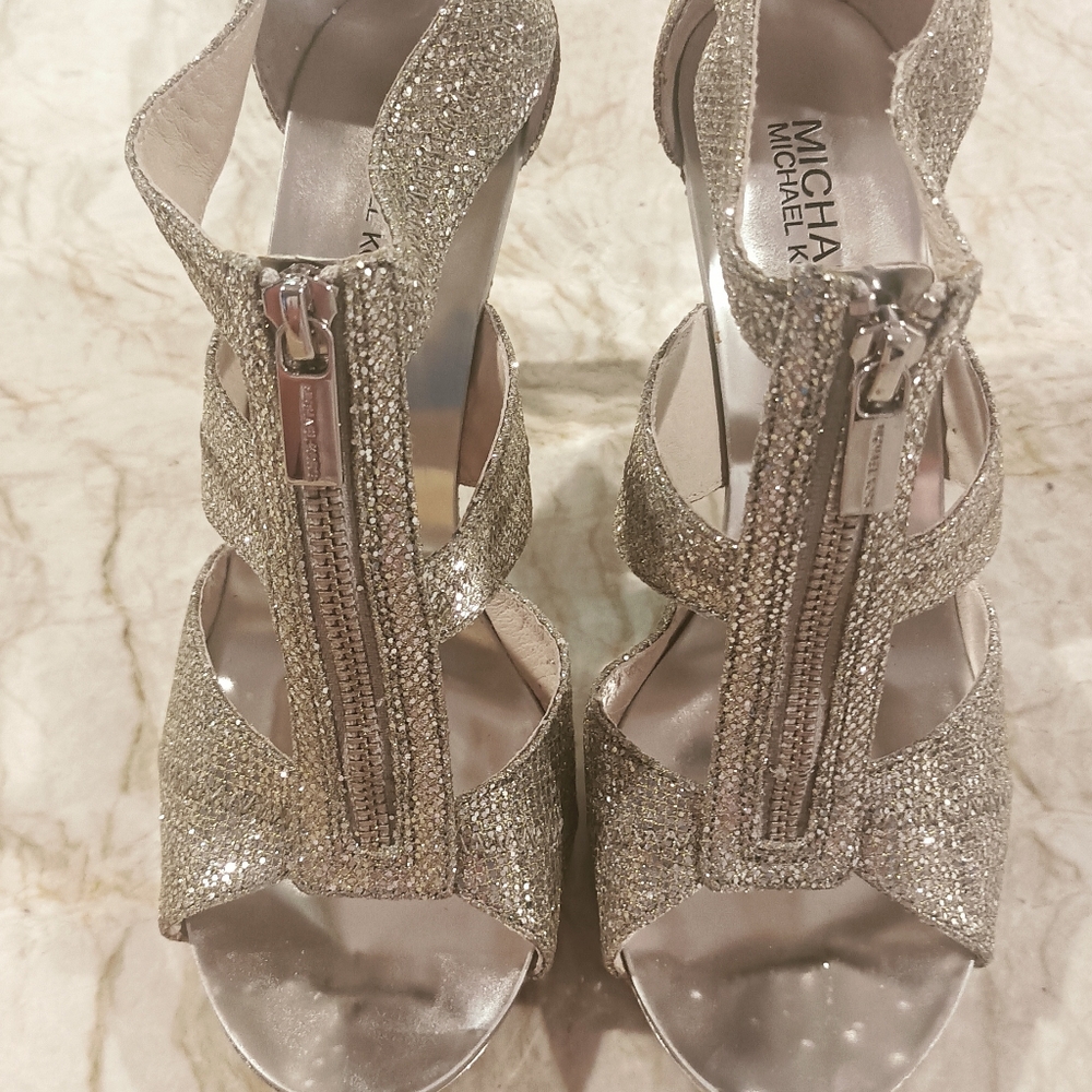 Michael Kors Silver Sparkly Heels with Cage Design